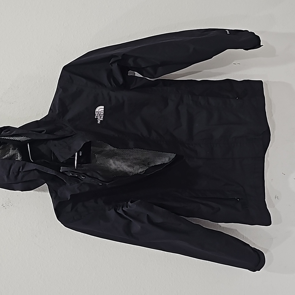 The North Face Rain Jacket Girls Size L Black zipper closure